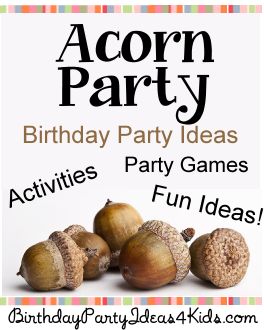 Acorn theme party ideas.  Fun idea for a Fall / Autumn themed birthday party.   Fun games, activities and a Scavenger Hunt with a FREE item list.   http://www.birthdaypartyideas4kids.com/acorn-party.html #acorn #fall #party #kids Campout Birthday Party, Fall Party Games, Forest Birthday, Holiday Sprinkles, Fall Birthday Parties, Harvest Party, Birthday Activities, Fall Birthday, Birthday Party Food