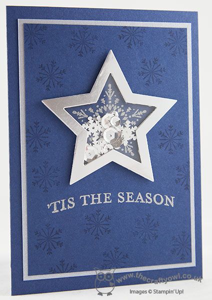 The Crafty Owl | Many Merry Stars Shaker Christmas Card Snowflake Cards, Star Cards, Homemade Christmas Cards, Stampin Up Christmas Cards, Christmas Card Crafts, Diy Christmas Cards, Shaker Cards, Christmas Cards To Make, Winter Cards