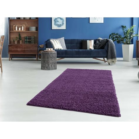 Latitude Run® Borroto Purple Area Rug & Reviews | Wayfair Purple Shag Rug, Bar Setting, Purple Area Rug, Solid Color Rug, Purple Area Rugs, Tile Flooring, Plush Rug, 8x10 Rugs, Shag Area Rug