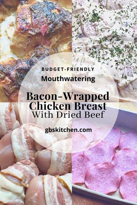 Dried Beef Recipes, Chicken Breast Dishes, Chicken Breast With Bacon, Bacon Wrapped Chicken Breast, Bacon Wrapped Chicken Bites, Party Chicken, Dried Beef, Gourmet Chicken, Chipped Beef