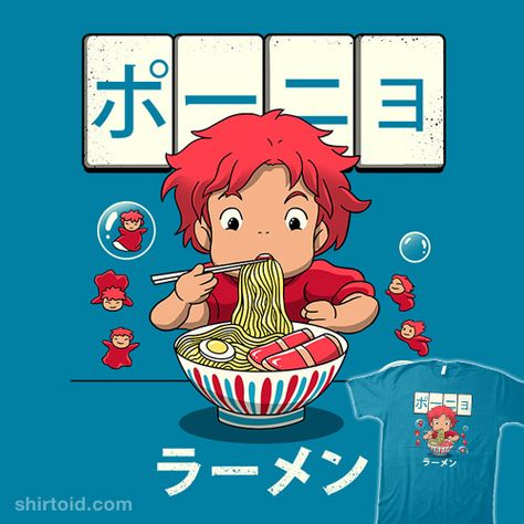 Goldfish Ramen | Shirtoid #anime #film #movies #ponyo #ramen #ramennoodles #vincenttrinidad Anime Ramen, Anime Ramen Wallpaper, Ponyo Ramen, Ramen Drawing Cute, Ramen Art Wallpaper, Ponyo Eating Ramen, Ramen Art Cute, Studio Ghibli Films, Ramen Cat Illustration