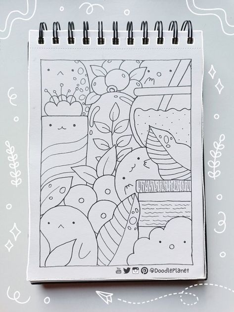 Doodle Page Ideas, Cute Doodle Art Easy, Easy Doodles Art, Doodle Planet, Easy Doodle Art Drawing, Line Art Doodles, Doodle Art Easy, Doodle Family, Doodle Easy