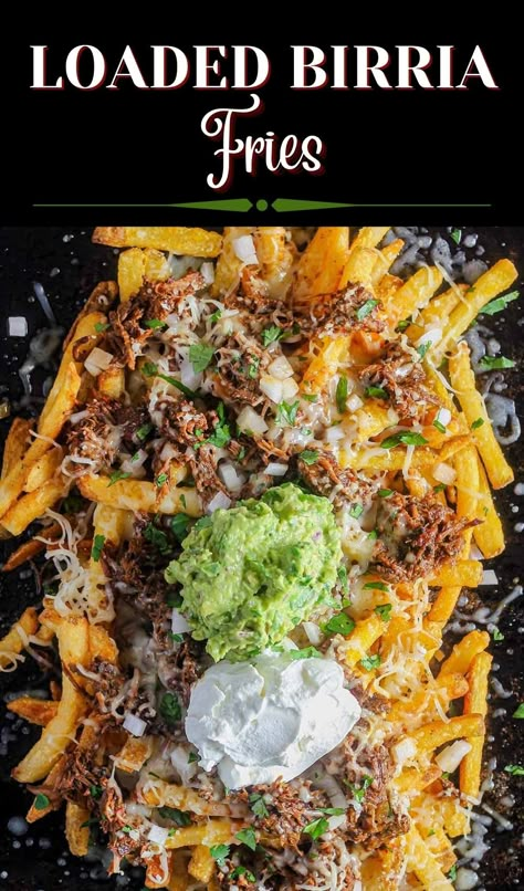 Shredded Beef Loaded Fries, Birria Loaded Fries, Birria Dinner Ideas, Birria Leftover, Oxtail Loaded Fries, Leftover Birria Recipes, Birria Mac And Cheese, Loaded Taco Fries, Birria Pizzadilla