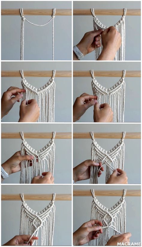 Boho Flower Wall Hanging, Macrame Circle Wall Hanging Diy, Macrame Chakra Wall Hanging Tutorial, Macrame Triangle Tutorial, Macrame Wall Hanger Pattern, Macrame Tutorial Wall Hanging, Small Macrame Projects Tutorial, Macrame Curtain Diy Pattern Free, Macrame Tutorial Video