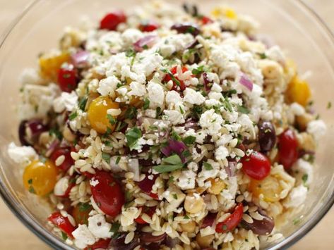 Mediterranean Orzo Salad Recipe | Ree Drummond | Food Network Mediterranean Orzo Salad, Mediterranean Orzo, Orzo Salad Recipes, Food Network Canada, Orzo Salad, Pioneer Woman Recipes, Veggie Salad, Pasta Salads, Main Dish Salads