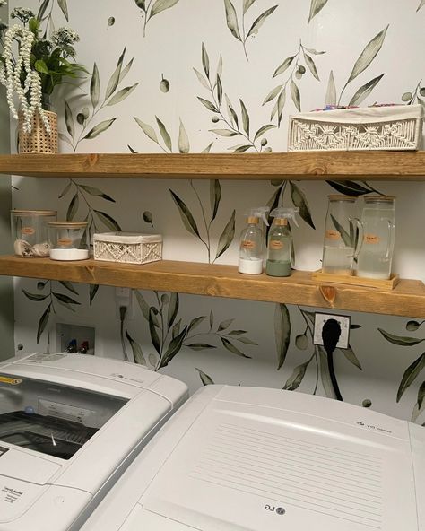 Our floating shelves are a simple way to add function and flare to your laundry room! Pictured here: 58x10 Rustic, Golden brown #shelfstyle #laundryroomgoals #floatingshelves Organization Essentials, Laundry Room Remodel, Shelf Styling, Simple Way, Laundry Room, Floating Shelves, Custom Sizing, Crafts To Make, Floating