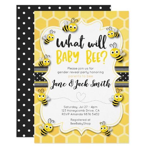 What Will Baby Bee Gender Reveal Baby Shower Invitation #zazzle #weddinginvitations #birthdayinvitations #babyshowerinvitations #zazzleinvitations #monogram #businesscards #graduation #homedecor Baby Bee Gender Reveal, What Will Baby Bee, Gender Neutral Invitations, Bee Baby Shower Invitations, Bee Invitations, Honey Bee Baby Shower, Bee Gender Reveal, Bow Gender Reveal, Gender Reveal Party Invitations