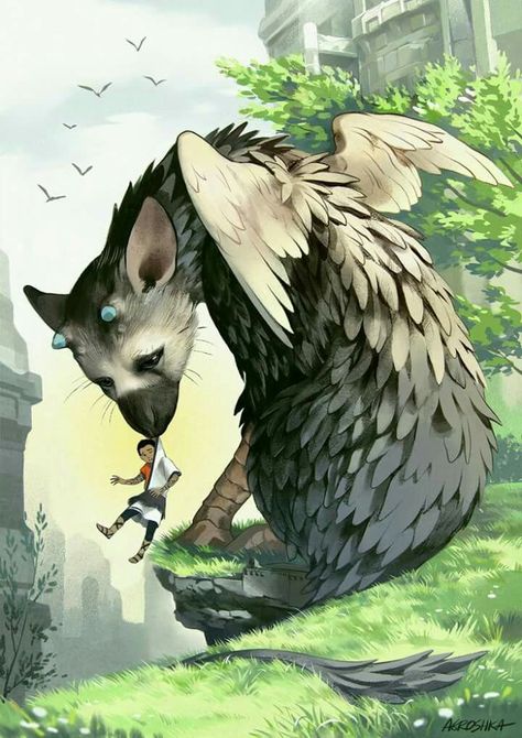 The Last Guardian, Last Guardian, Giant Animals, Anime Body, Shadow Of The Colossus, Big Animals, Fantasy Creatures Art, Mythical Creatures Art, Mystical Creatures