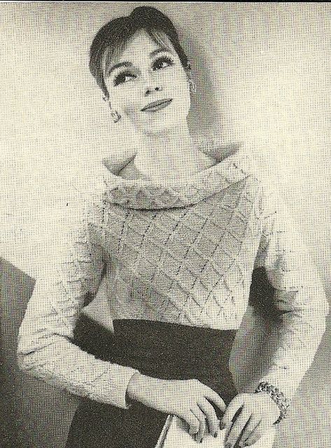 vogue0023c by Millie Motts, via Flickr Cocktail Blouse, Honeycomb Stitch, Rolled Collar, Vintage Knitting Patterns, How To Start Knitting, Couture Vintage, Diy Knitting, Warm Outfits, Vintage Knitting