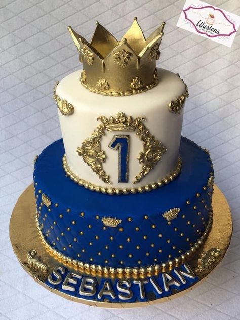 Prince One Year Birthday Party, Prince Cake Ideas, Cake For Baby Boy 1 Year, One Year Birthday Cake Boy, Baby Boy Birthday Cake 1 Year, Prince Theme Cake, Royal Prince Cake, Prince Birthday Cake, Royal First Birthday