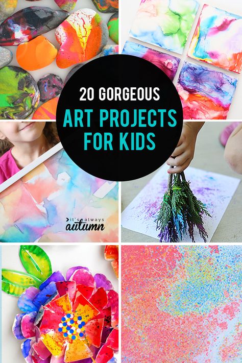 20 gorgeous kid art projects that turn out pretty enough to frame. Lots of fun summer art activities! #summerfun #kidart #kidactivities #summerideas Christmas Balls Diy, Indoor Kids Crafts, Diy Bird Bath, Art Projects For Adults, Painted Pots Diy, Art Projects For Kids, Projects For Adults, Diy Crafts For Adults, Glitter Shirt