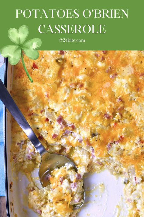 Start your St. Patrick's Day with this delicious Potatoes O'Brien Breakfast Casserole! ☘️ Quick prep and full of flavor. #StPatricksDayBreakfast Recipes Using Potatoes Obrien, Potato O'brien Recipes, Potatoes O Brien Recipes, Breakfast Casserole With Cubed Potatoes, Potatoes Obrien Recipes, Obrien Potatoes Recipes, Breakfast Casserole With Obrien Potatoes, Egg And Potato Casserole, Potatoes O Brien Casserole