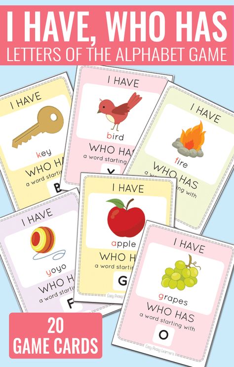 I Have Who Has Alphabet Game Free, I Have Who Has, I Have Who Has Games Free, Prek Literacy, Free Printable Alphabet, Alphabet Game, Alphabet Phonics, Abc Activities, Letters Of The Alphabet