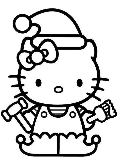 HELLO KITTY  as a Christmas Elf coloring page - and hundreds of others - at this site Ballerina Coloring Pages, Kids Christmas Coloring Pages, Christmas Colouring Pages, Hello Kitty Colouring Pages, Images Hello Kitty, Hello Kitty Printables, Christmas Coloring Sheets, Cat Coloring Book, Kitty Christmas