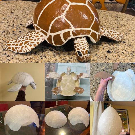 Kids Paper Mache Projects, Animal Paper Mache, Paper Mache Sea Turtle, Paper Mache Animals For Kids, Paper Mache Ocean Animals, Paper Mache Sea Animals, Cardboard Sea Animals, Paper Mache Sea Creatures, Paper Mache For Kids