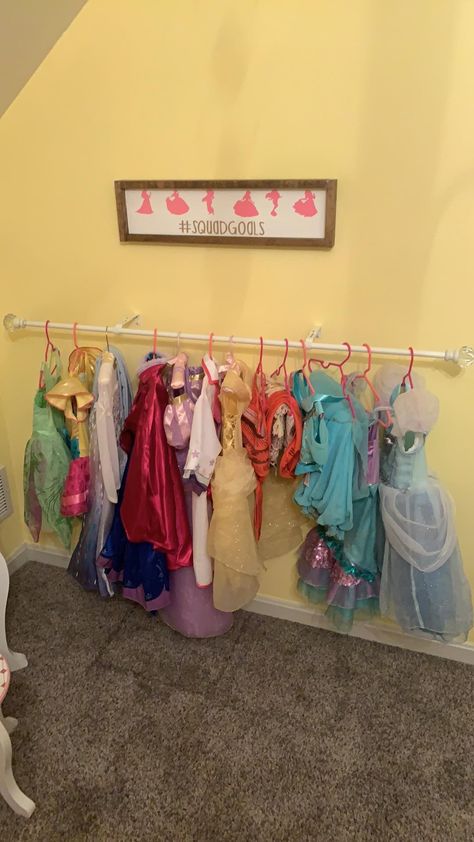 Hang Princess Dresses, Yellow Bedroom, Kids Bedrooms, Princess Dresses, Squad Goals, Curtain Rod, Shop Signs, Curtain Rods, Princess Dress