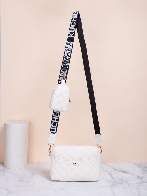 White Funky   PU Leather Letter,Quilted Square Bag Embellished   Women Bags Messenger Bag Women, Handbags Uk, College Work, Girly Bags, White Handbag, Graffiti Drawing, Fancy Bags, Quality Handbags, Thrift Fashion