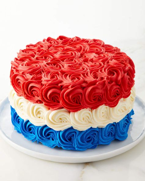 Red, White, and Blue Rosette Cake, 6"#affiliate Blue Rosette Cake, Red White Blue Cake, Red White And Blue Cake, Patriotic Cake, Fourth Of July Cakes, Blue Birthday Cakes, Inside Cake, White Cake Recipe, 4th Of July Cake