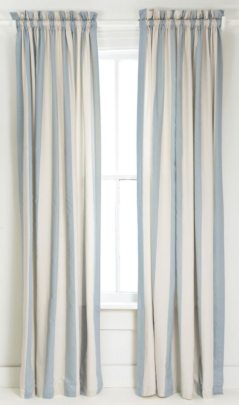 Blue and White Vertical Striped Curtain/Drape. French Coastal Decor, Blue Striped Curtains, Striped Bedroom, Baby Room Curtains, Blue Window, Blue Panels, Striped Curtains, Blue Curtains, Curtains Living