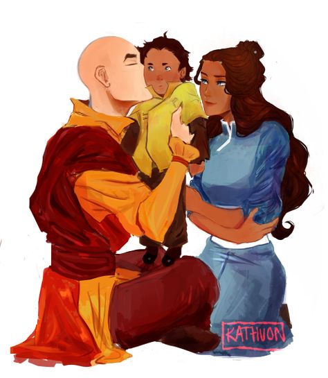 Aang, Katara, and their son, Bumi Bumi X Izumi, Bumi Avatar, Kataang Family, Zuko's Daughter, Real Life Disney Characters, Aang Katara, Avatar Ang, Avatar Series, Korra Avatar