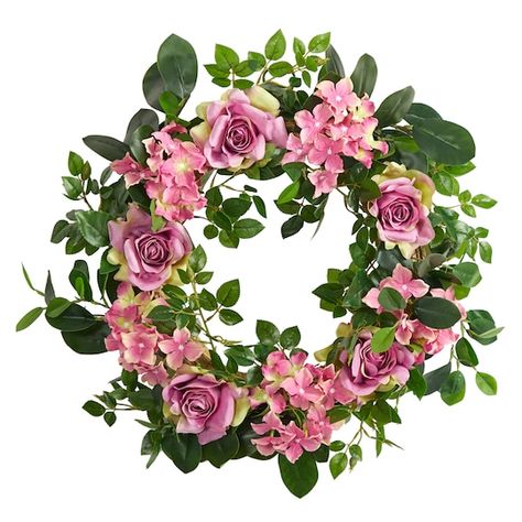 Corner Door, Silk Wreaths, Silk Floral Arrangements, Hydrangea Purple, Artificial Wreath, Pink Hydrangea, Rose Wreath, Purple Rose, Nearly Natural