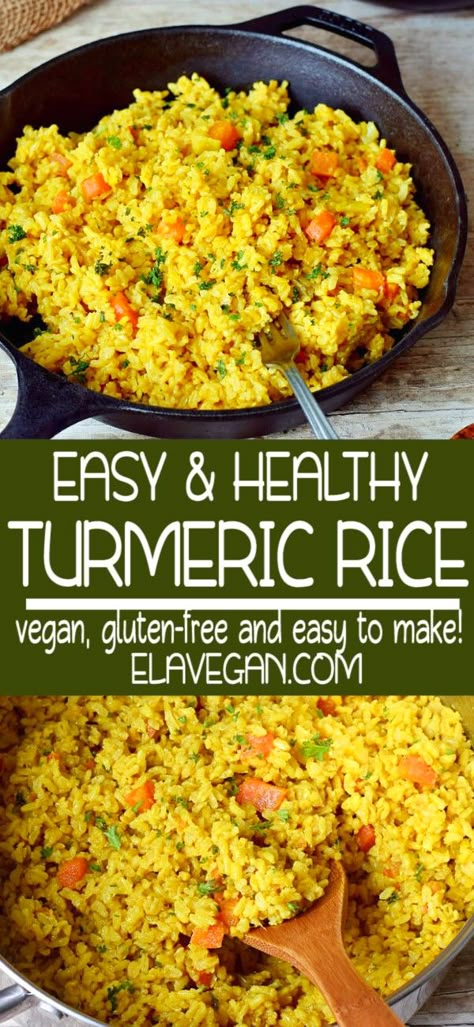 Coconut Turmeric Rice, Healthy Rice Recipes, Turmeric Rice, Healthy Rice, Vegan Rice, Rice Recipes For Dinner, Vegan Side Dishes, Vegan Sides, Plant Based Meals