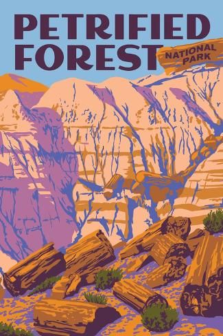 size: 18x12in Art Print: Petrified Forest National Park - Explorer Series - Lantern Press Artwork by Lantern Press : Petrified Forest National Park, California Mountains, Aluminum Art, Hotel Del Coronado, Petrified Forest, National Park Posters, Modern Photography, Antique Maps, Large Canvas Prints