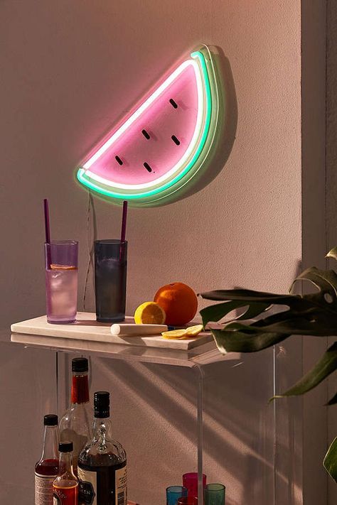 Urban Outfitters Watermelon Neon Sign  » bohemian life » boho home design + decor » nontraditional living » elements of bohemia » Neon Room Decor, Neon Room, Neon Lamp, Neon Decor, Teen Girl Bedroom, Light Up Signs, Neon Aesthetic, Trendy Bedroom