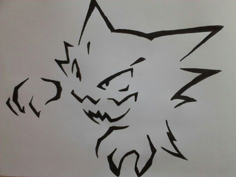 Haunter Pokemon Stencils, Haunter Pokemon, Stick Men Drawings, Cool Stencils, Gengar Pokemon, Pokemon Tattoo, Old Stamps, Pumpkin Carvings Stencils, Stencil Design