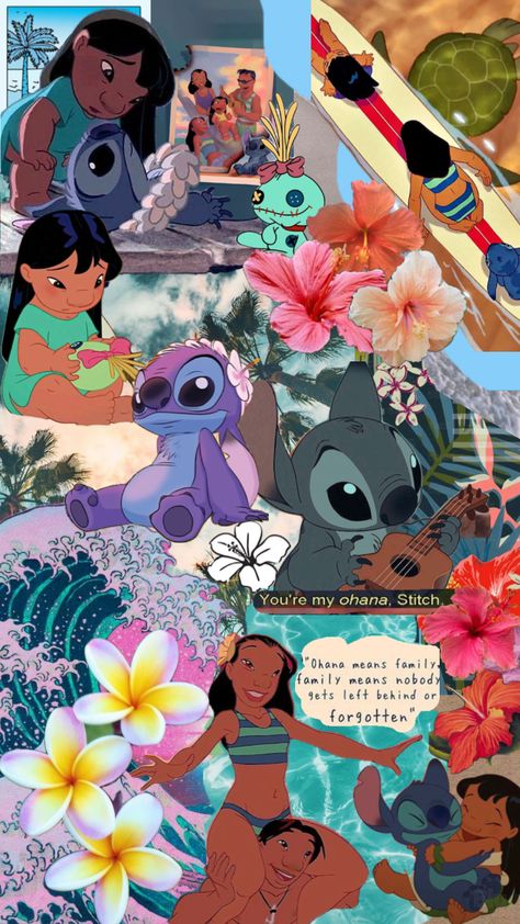 #liloandstitch Cute Aesthetic Wallpaper Stitch, Lilo And Stitch Collage, Preppy Stitch Wallpaper Ipad, Summer Stitch Wallpaper, Ipad Wallpaper Stitch, Lilo And Stitch Wallpaper Aesthetic, Stitch Wallpaper Ipad, Ipad Wallpaper Disney, Lilo And Stitch Wallpaper