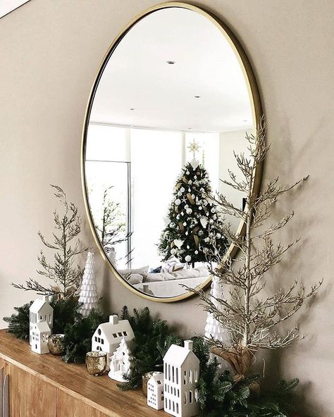 West Elm Christmas, Credenza Decor, Bohemian Christmas, Neutral Christmas Decor, Minimal Christmas, Christmas Mantel, A White Christmas, Christmas Mantle, White Christmas Decor