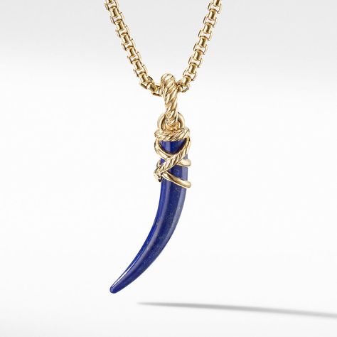 Tusk Amulet with Lapis and 18K Yellow Gold Amulets, David Yurman, Jewelry Pouch, Lapis Lazuli, Jewelry Art, 18k Gold, Chain Necklace, Jewelry Accessories, Gold Necklace