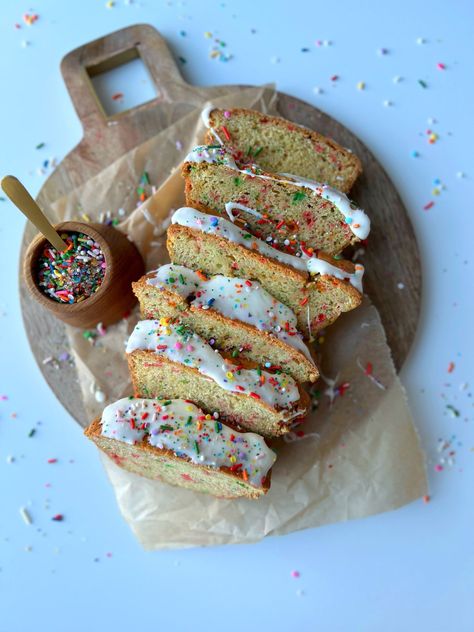 Confetti Birthday Cake Bread Loaf Pan Birthday Cake, Confetti Birthday Cake, Breakfast Favorites, Bread Loaves, Cake Bread, Confetti Cake, Birthday Breakfast, Confetti Birthday, Loaf Pan