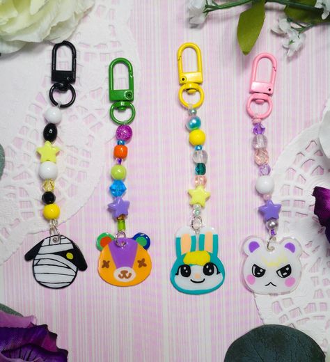 Animal Crossing Keychain, Animal Crossing Crafts, Shrink Plastic Keychain, Keychain Stuff, Shrink Charms, Jeremy Geddes, Shrinky Dink Art, Diy Shrink Plastic, Shrinky Dink Crafts