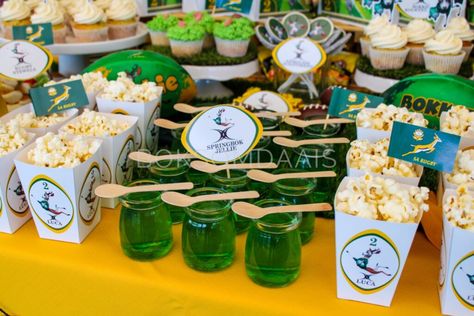 Rugby Party Ideas Kids, Rugby Snacks, Springbok Rugby Party, Rugby Party Ideas, Rugby Birthday Party, Boutique Events, Rugby Party, Go Bokke, Rugby Birthday