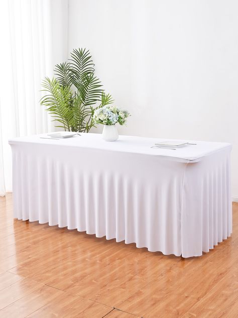 1pc White Tablecloth, Minimalist Polyester Decorative Fabric Table Cover For Dining TableI discovered amazing products on SHEIN.com, come check them out! Tulle Tablecloth, Table Covers Wedding, White Coverlet, Fitted Table Cover, Elegant Tablecloth, Fitted Tablecloths, Wedding Party Table, Table Haute, Mantel Redondo