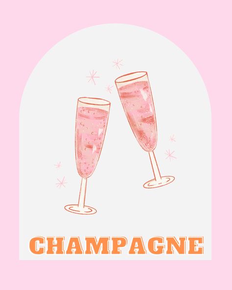 Champagne Wall Art, Bar Backdrop, Art Apartment Decor, Wall Art Apartment, Champagne Wall, College Walls, Art Apartment, Cocktail Illustration, Pastel Poster