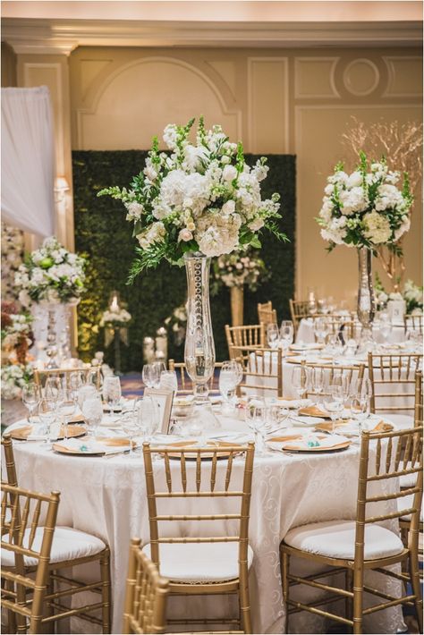 White, Gold & Green Wedding Ideas | Elegant Wedding Inspiration | Tall Wedding Centerpieces | Photo: Steve Lee Photography | Flowers & Decor: Dream Bouquet | Venue: The Houstonian Hotel, Club & SPa Elegant Wedding Centerpiece, Tall Wedding Centerpieces, Elegant Wedding Inspiration, Gold Wedding Decorations, Wedding Floral Centerpieces, Bride Magazine, Flower Centerpieces Wedding, Houston Wedding, Wedding Decor Elegant