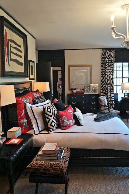 How to Mix Animal Prints in Your Home | DecoratorsBest Exotic Bedrooms, Modern Luxury Bedroom, Bedroom Bliss, Brown Bedroom, How To Mix, Greensboro Nc, House Beautiful, Decor Home Living Room, Master Bedrooms Decor