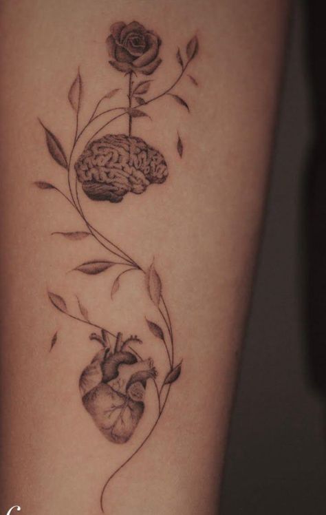 Brain And Heart Tattoo, Heart And Brain Tattoo, Psychology Tattoo, Mosaic Tattoo, Anatomy Tattoo, Cupid Tattoo, Faded Tattoo, Brain Tattoo, Tiny Wrist Tattoos