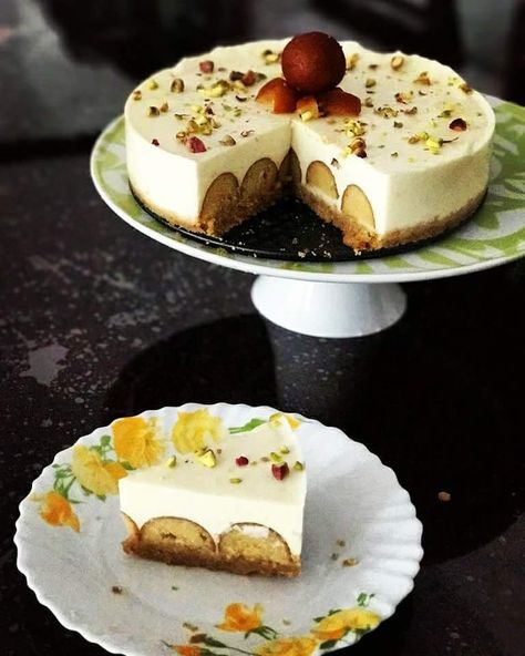 Fusion dessert – Gulab Jamun Cheesecake ..For a special occasion | Food and Fiction Fusion Mithai, Fusion Sweets, Gulab Jamun Cheesecake, Fusion Desserts, Innovative Recipes, Diwali Special Recipes, Tech Videos, Special Occasion Food, Indian Dessert