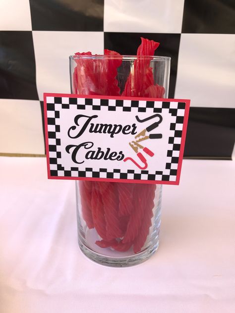 Race Car Candy Table, Race Car Sweet Table, Talladega Nights 1st Birthday, Race Theme Birthday Party Food, Cars Themed Party Ideas, Ford Party Decor, Mechanic 2nd Birthday, Honda Themed Birthday, 2 Fast Birthday Cupcakes