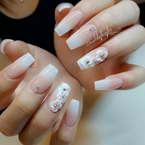 French Fade Nails, Faded Nails, Unghie Sfumate, 3d Flower Nails, Ombre Acrylic Nails, Nails Design With Rhinestones, Ombre Nail Designs, Coffin Shape, Pretty Nail Art Designs