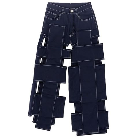 Cutout Pants, Patchwork Pants, Diy Vetement, Twill Trousers, Blue Trousers, Fashion Design Sketches, Pants Blue, Twill Pants, Kpop Fashion Outfits