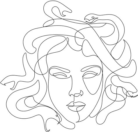 Medusa One Line Tattoo, Medusa Drawing Simple Easy, Medusa Line Drawing, Medusa Tattoo Stencil Outline, Simple Medusa Tattoo Outline, Medusa Line Tattoo, Medusa Outline Tattoo, Line Art Medusa, Medusa Tattoo Minimalist