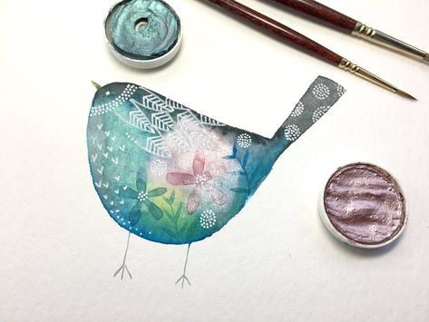 Bird Doodle Art, Whimsical Bird Illustration, Whimsical Birds Watercolor, Yellow Tankini, Quirky Birds Art, Whimsical Cat Watercolor, Bird Bookmark Watercolor, March Art, Watercolour Bird