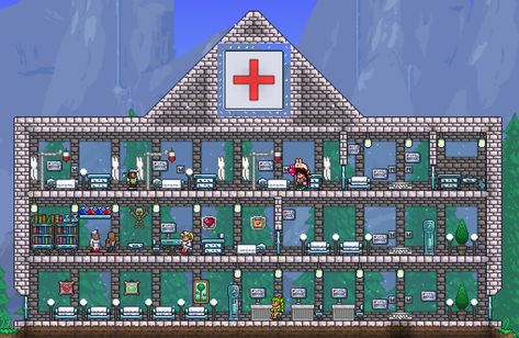 Terraria Hospital, Terraria Builds, Terraria, Terrarium, Minecraft, Building