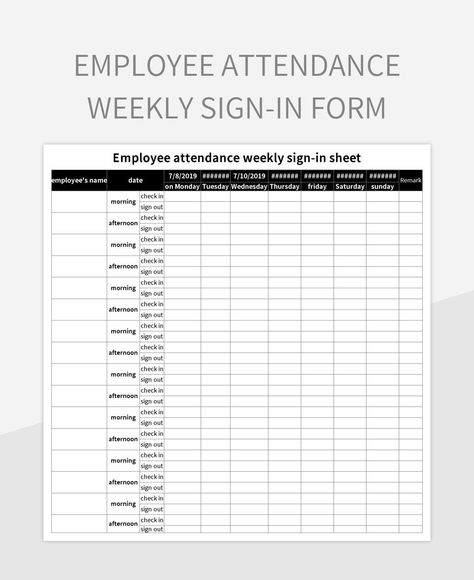 Employee attendance weekly sign-in form Attendance Sheet, Sign In Sheet, Registration Form, Page Borders, Form Template, Spreadsheet Template, Chart Design, Excel Templates, Template Google