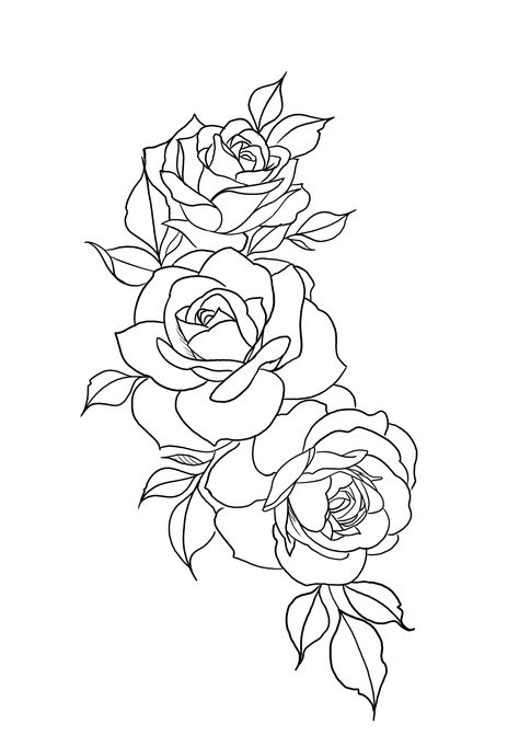 Roses Tattoo Stencil, Rose Outline Drawing, Flower Tattoo Stencils, Simple Rose Tattoo, Rose Outline, Rose Sleeve, Tattoo Outline Drawing, Book Cover Diy, Flower Drawings