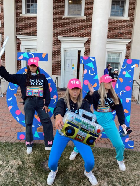 80s Bid Day Theme Sorority, Adpi Bid Day Themes, New Bids On The Block Bid Day, 90 Vibes Aesthetic, New Bids On The Block, Bid Day Ideas, Outfit Themes, 90s Theme Party, Xmas Gift Wrap